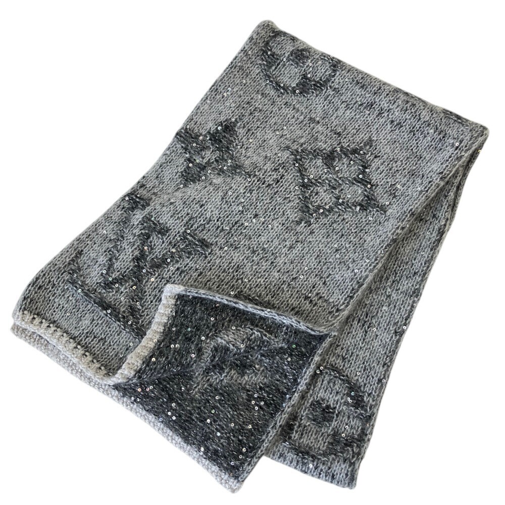 Louis Vuitton Monogram Sequin Mohair Knit Scarf, Gray, Women's